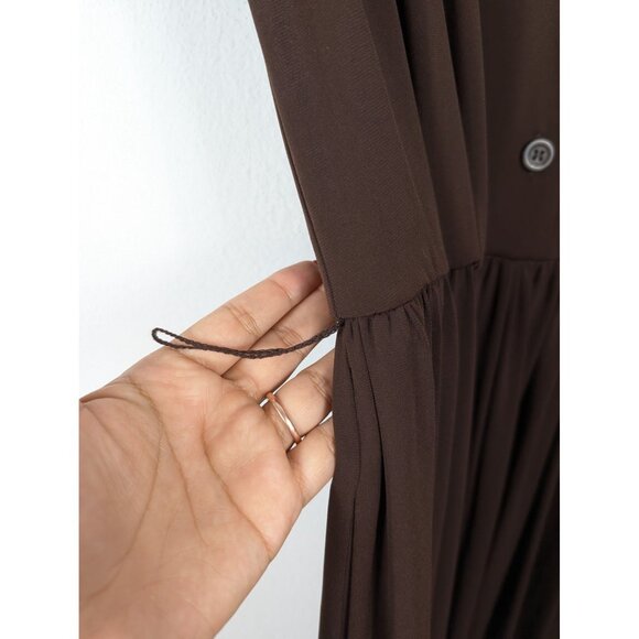 Maggy London Vintage Brown Button Down Midi Dress Collared, Short Sleeve 8 - Picture 7 of 11